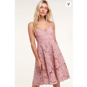 NWT Lulu's Midi Dress Lace Rose Sleeveless Nora Lee Dusty Rose Small